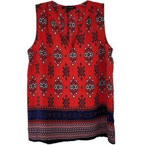 Sweet Rain Womens Small Red White Blue Geometric V Neck  Sleeveless Tank Top‎